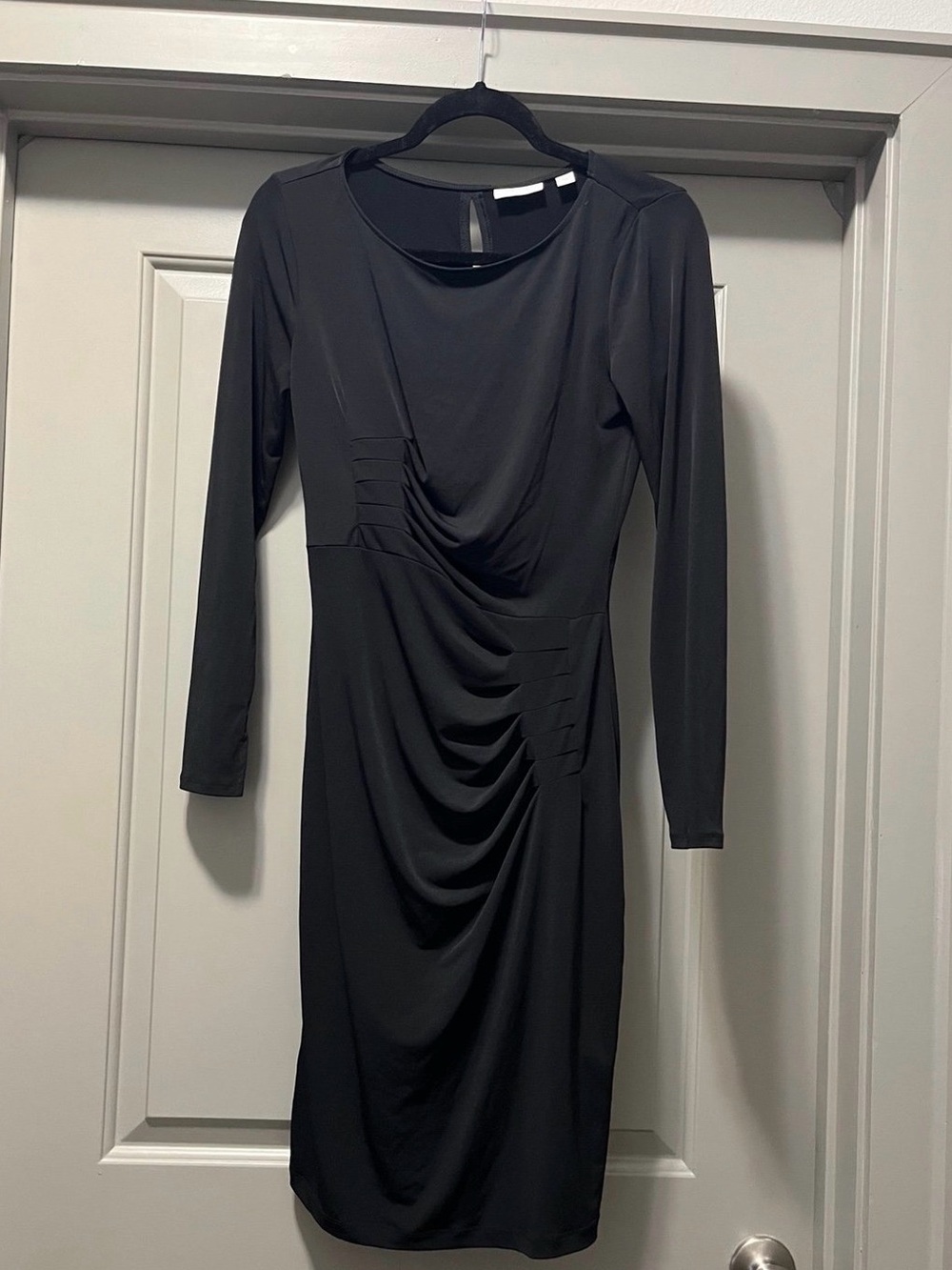 New York & Company Black Long-Sleeve Ruched Sheath Dress